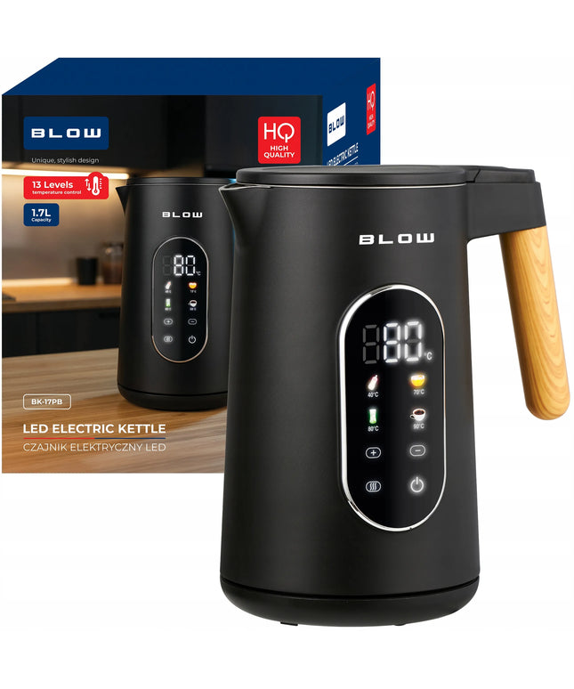 Juodasis elektrinis virdulys 2500W 1,7L belaidis su temperatūros reguliavimu