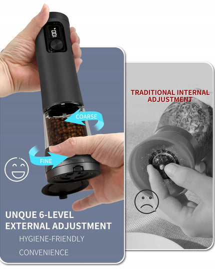 JYIPure elektrinis druskos ir pipirų malūnėlių rinkinys, USB įkraunamas, 2 vnt.