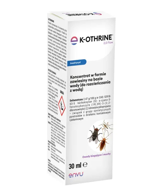 K-OTHRINE 2,5 flow 30 ml – veiksminga priemonė nuo musių, uodų ir tarakonų