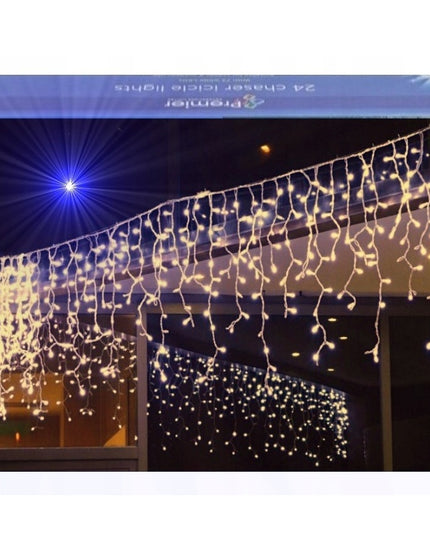 Kalėdiniai LED varvekliai 500 lemputės 21 m šiltai balti su šaltai balto FLASH efektu, lauko girlianda IP44