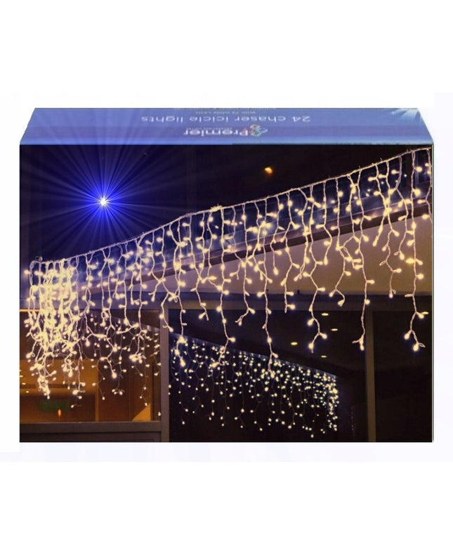 Kalėdiniai LED varvekliai 500 lemputės 21 m šiltai balti su šaltai balto FLASH efektu, lauko girlianda IP44