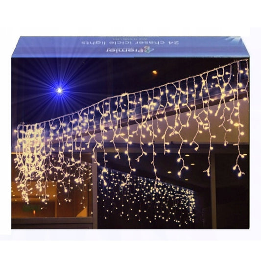 Kalėdiniai LED varvekliai 500 lemputės 21 m šiltai balti su šaltai balto FLASH efektu, lauko girlianda IP44