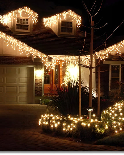 Kalėdiniai LED varvekliai 500 lemputės 21 m šiltai balti su šaltai balto FLASH efektu, lauko girlianda IP44