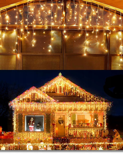 Kalėdiniai LED varvekliai 500 lemputės 21 m šiltai balti su šaltai balto FLASH efektu, lauko girlianda IP44