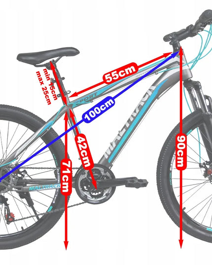 Kalnų dviratis MalTrack Sport Shimano 21 pavara, diskiniai stabdžiai, 18" rėmas, 26" ratai, Mėlynas