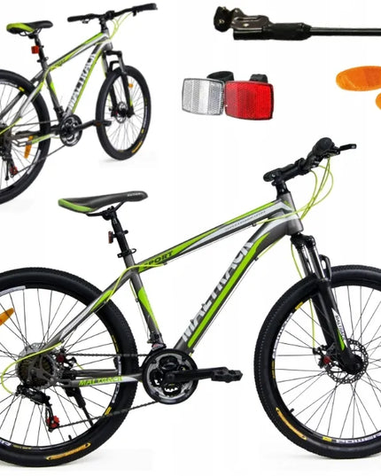 Kalnų dviratis Shimano 21 pavara, diskiniai stabdžiai, 18" rėmas, 26" ratai, ŽALIAS