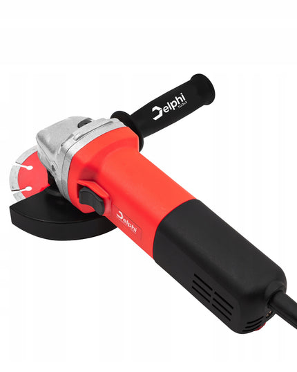 Kampinis šlifuoklis Delphi Tools 1500W su greičio reguliavimu, 125 mm diskais, lagaminu ir pilnu priedų komplektu