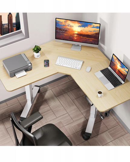 Kampinis stalas Triadyn WorkBase 1206L su elektriniu reguliavimu 120x120cm, ąžuolo spalvos