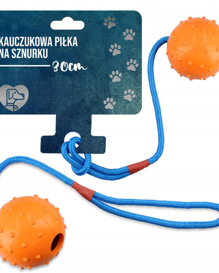 Kamuolinis žaislas šunims 6 cm, virvė, kramtukas, tvirtas laikiklis, aportavimui