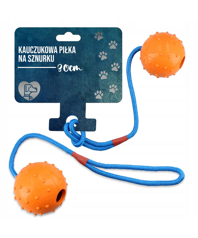 Kamuolinis žaislas šunims 6 cm, virvė, kramtukas, tvirtas laikiklis, aportavimui