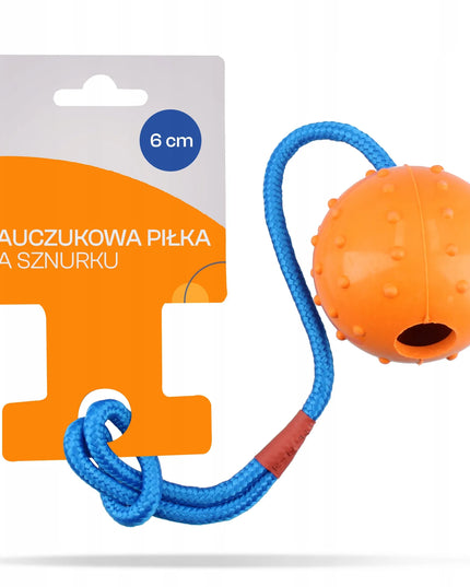 Kamuolinis žaislas šunims 6 cm, virvė, kramtukas, tvirtas laikiklis, aportavimui
