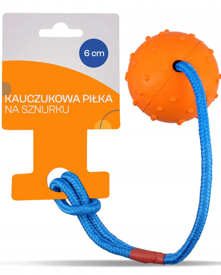 Kamuolinis žaislas šunims 6 cm, virvė, kramtukas, tvirtas laikiklis, aportavimui