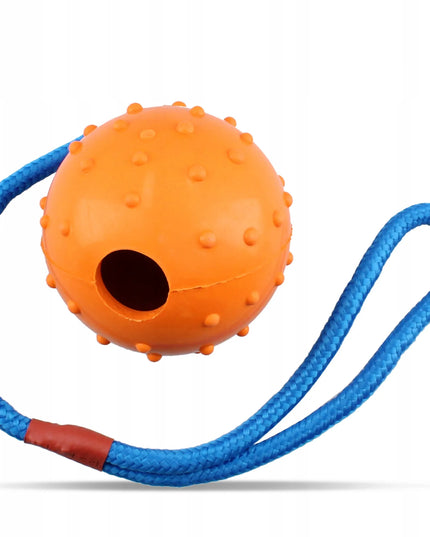 Kamuolinis žaislas šunims 6 cm, virvė, kramtukas, tvirtas laikiklis, aportavimui