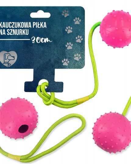 Kamuolinis žaislas šunims 7 cm su virve – tvirtas kramtukas ir žaislas traukimui
