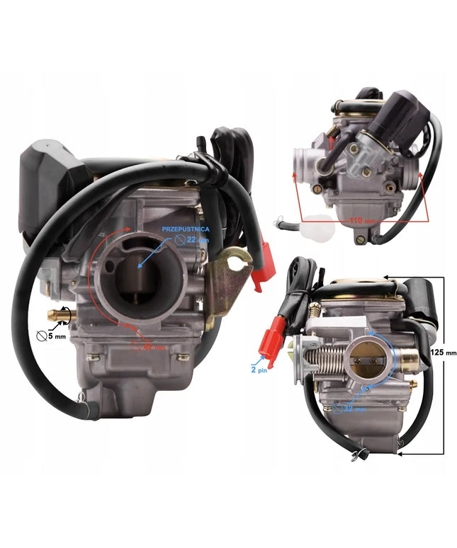 Karbiuratorius GY6 ir ATV 150CC 4T P.22 mm Moretti