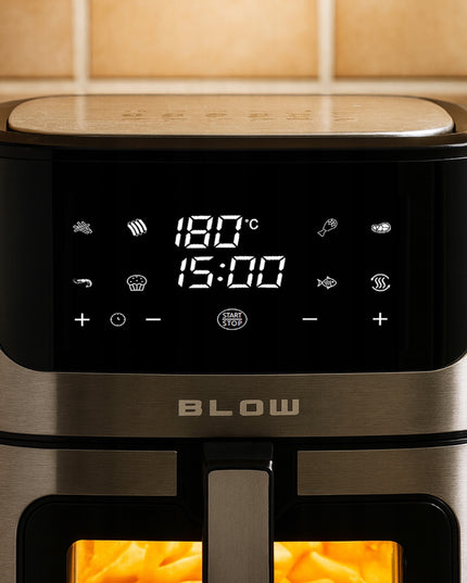 Karšto oro gruzdintuvė 8L su dviem kaitinimo elementais 2500W, be riebalų kepimui, su LCD ekranu ir 8 programomis