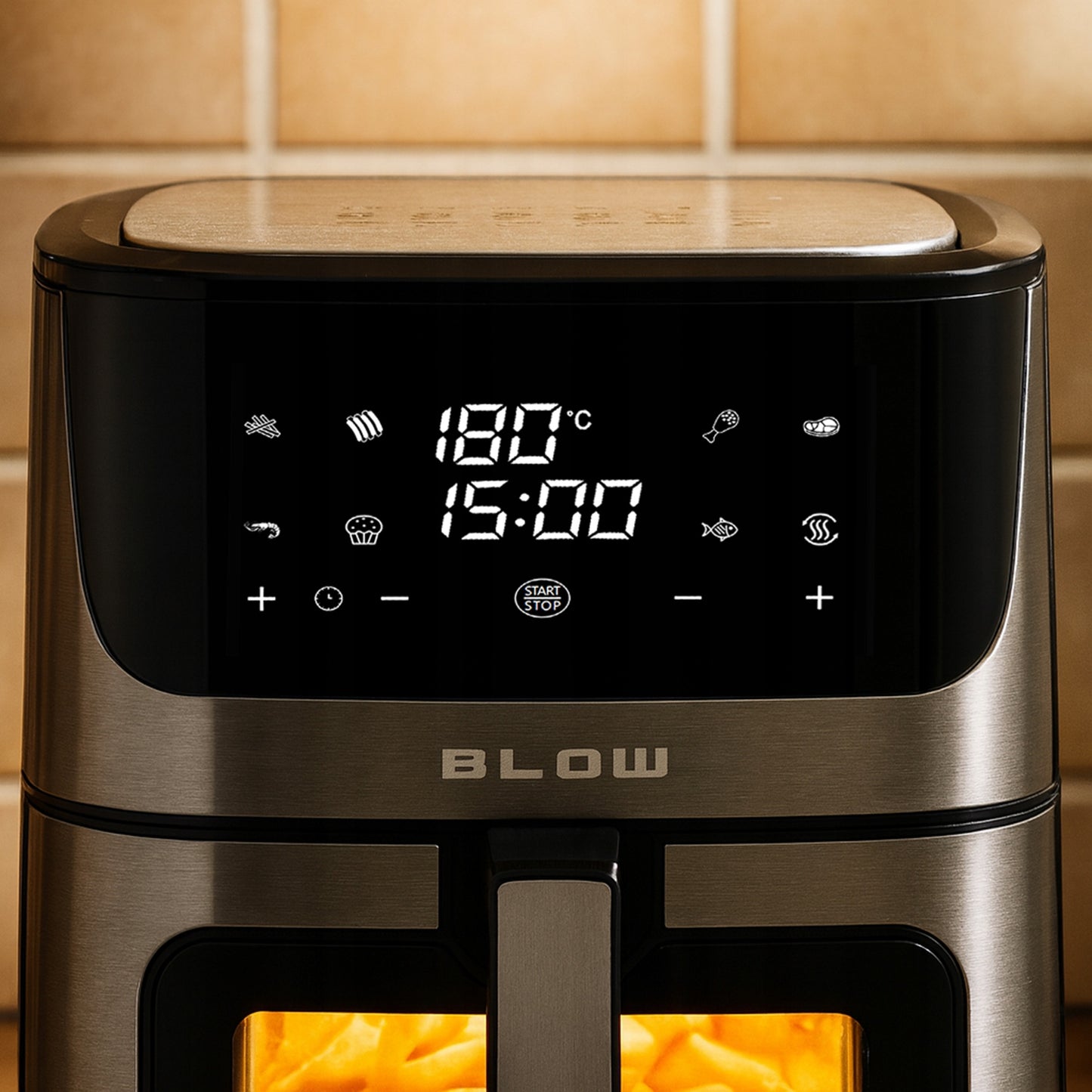 Karšto oro gruzdintuvė 8L su dviem kaitinimo elementais 2500W, be riebalų kepimui, su LCD ekranu ir 8 programomis