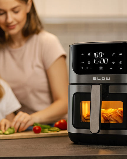 Karšto oro gruzdintuvė 8L su dviem kaitinimo elementais 2500W, be riebalų kepimui, su LCD ekranu ir 8 programomis