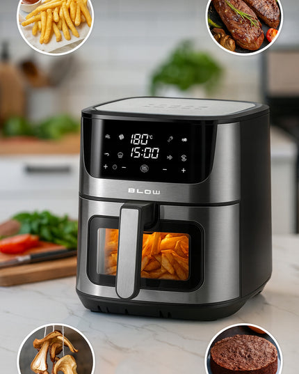 Karšto oro gruzdintuvė 8L su dviem kaitinimo elementais 2500W, be riebalų kepimui, su LCD ekranu ir 8 programomis