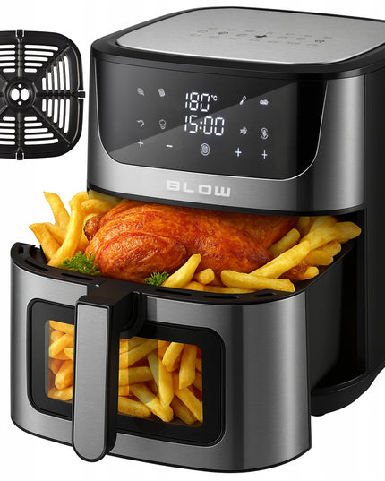 Karšto oro gruzdintuvė 8L su dviem kaitinimo elementais 2500W, be riebalų kepimui, su LCD ekranu ir 8 programomis