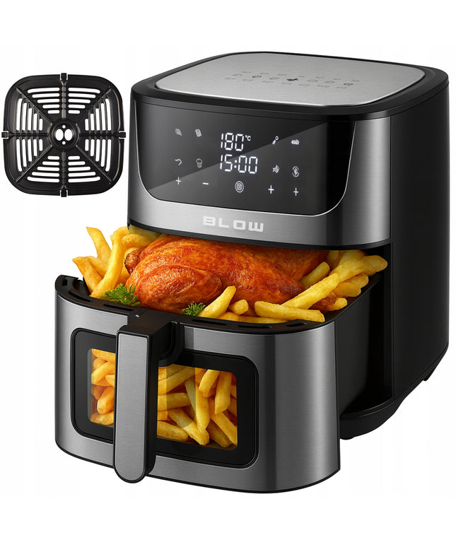Karšto oro gruzdintuvė 8L su dviem kaitinimo elementais 2500W, be riebalų kepimui, su LCD ekranu ir 8 programomis