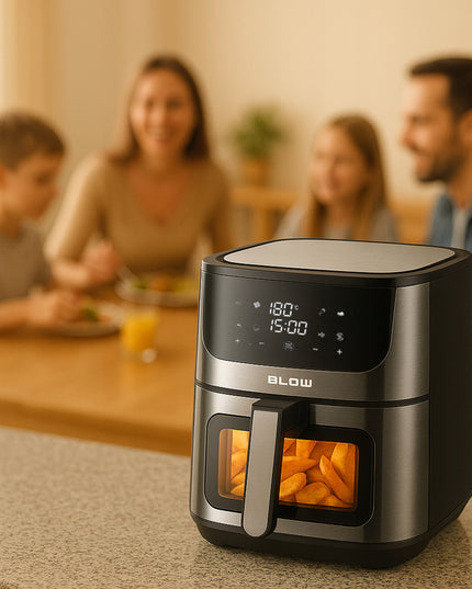 Karšto oro gruzdintuvė 8L su dviem kaitinimo elementais 2500W, be riebalų kepimui, su LCD ekranu ir 8 programomis