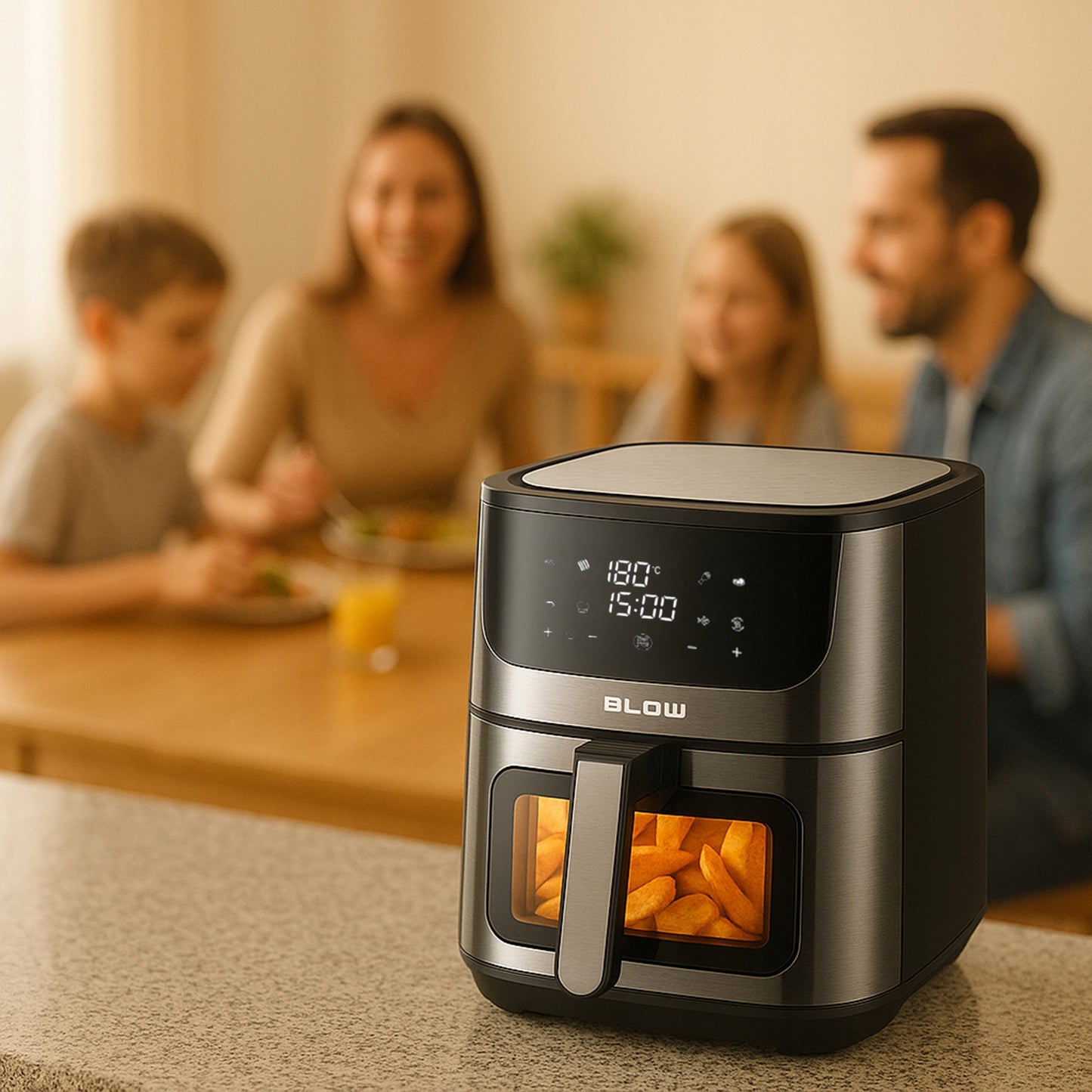 Karšto oro gruzdintuvė 8L su dviem kaitinimo elementais 2500W, be riebalų kepimui, su LCD ekranu ir 8 programomis