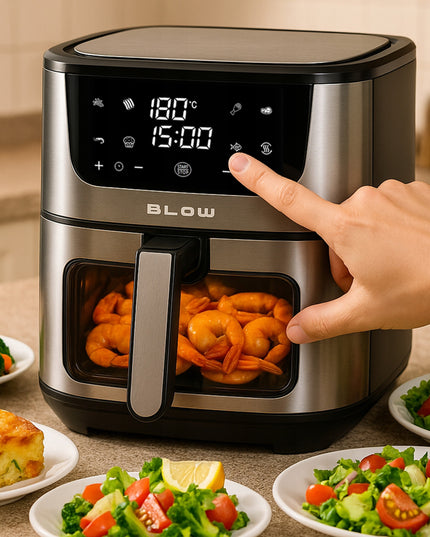 Karšto oro gruzdintuvė 8L su dviem kaitinimo elementais 2500W, be riebalų kepimui, su LCD ekranu ir 8 programomis