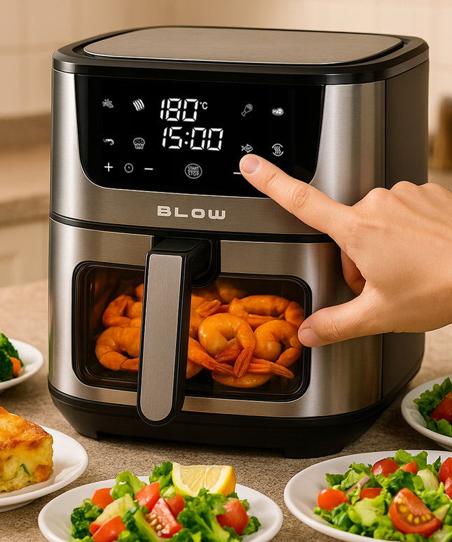 Karšto oro gruzdintuvė 8L su dviem kaitinimo elementais 2500W, be riebalų kepimui, su LCD ekranu ir 8 programomis