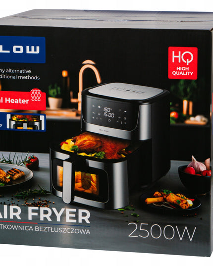 Karšto oro gruzdintuvė 8L su dviem kaitinimo elementais 2500W, be riebalų kepimui, su LCD ekranu ir 8 programomis