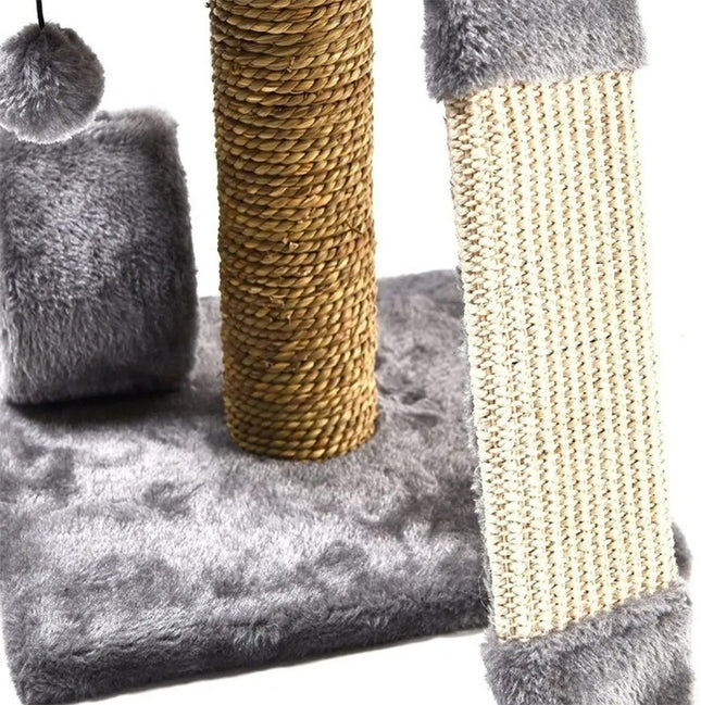 Katės draskyklė su nameliu ir guoliu, sisalio stulpais ir žaislu – stabilus draskymo bokštas