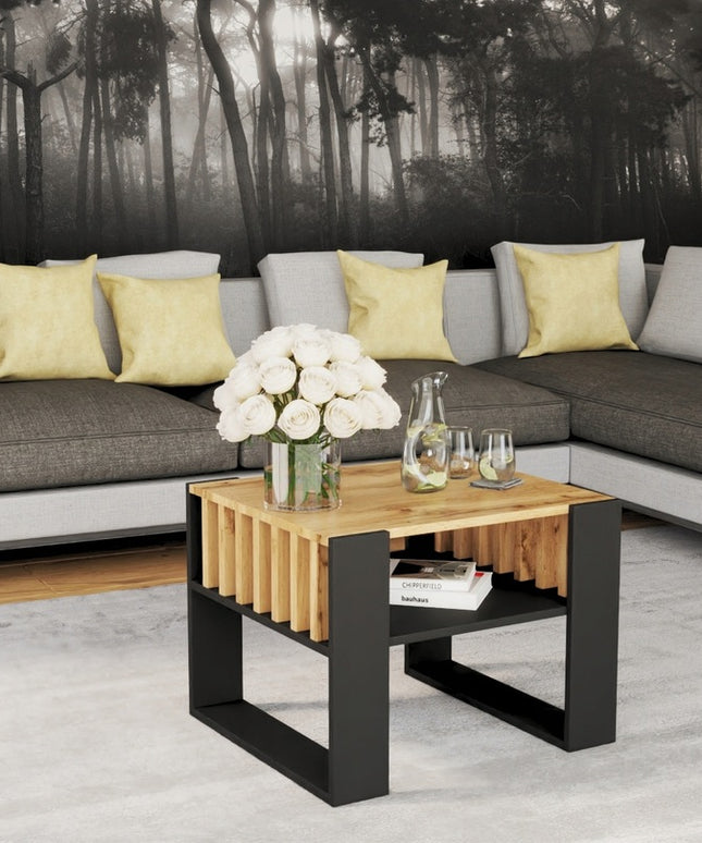 Kavos Staliukas su Lamelėmis Wotan Ąžuolo/Juoda Matinė 55x55 cm