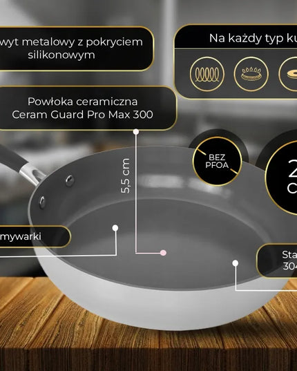Keptuvė Shiori Stainless Steel 304 Pro su Ceram Guard 300 Max danga 24 cm