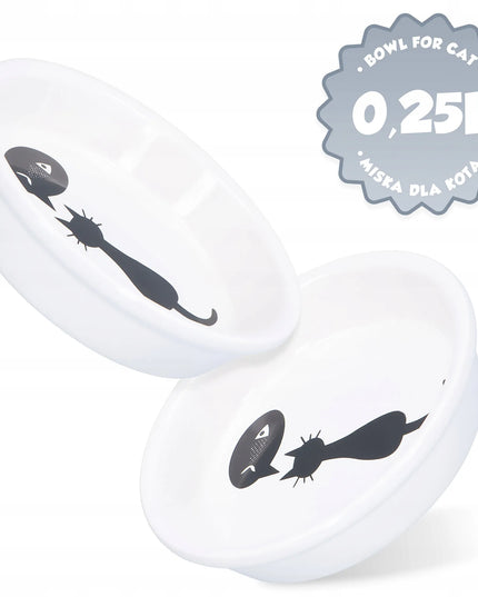 Keraminis dubenėlis katėms 0,25 l, plokščias, baltas