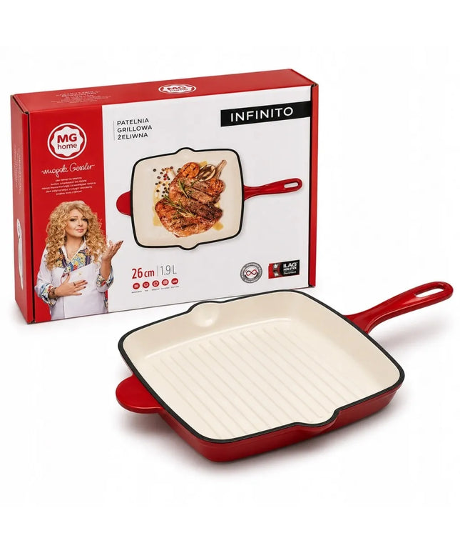 Ketinė grilio keptuvė MG Home Immortale, emaliuotas ketus, 26 cm, indukcinei ir dujinei viryklei