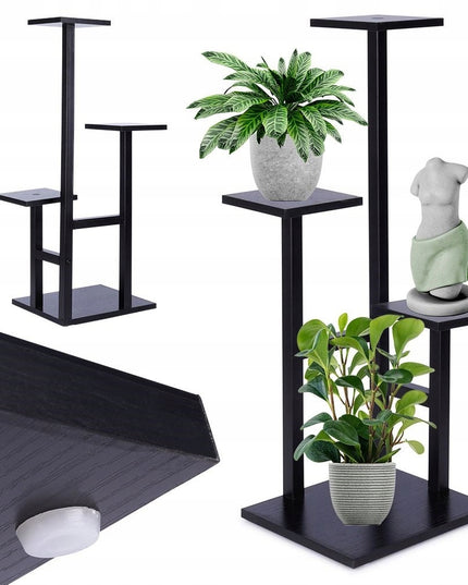 Keturių aukštų gėlių stovas su juodomis MDF lentynomis