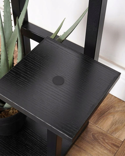 Keturių aukštų gėlių stovas su juodomis MDF lentynomis