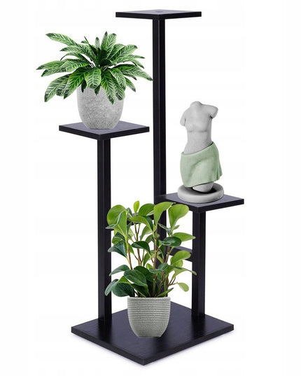 Keturių aukštų gėlių stovas su juodomis MDF lentynomis