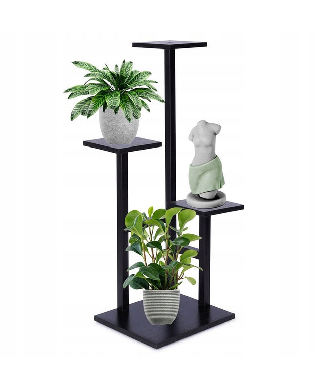Keturių aukštų gėlių stovas su juodomis MDF lentynomis