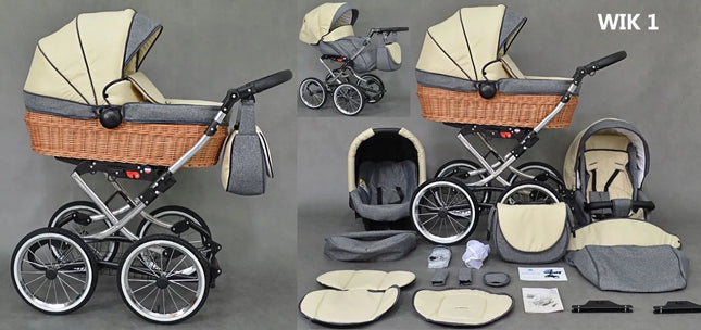 KLASIKINIS VEŽIMĖLIS 4in1 Viko Retro Pinti Vežimėliai ISOFIX BAZĖ + Priedai