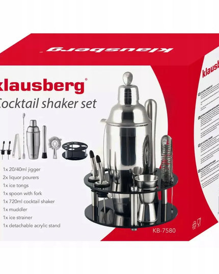 KLAUSBERG 9 dalių barmeno rinkinys su plaktuvu KB-7580, sidabrinis