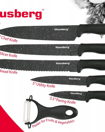 Klausberg KB-7613 marmurinės dangos virtuvinių peilių rinkinys, 6 dalių