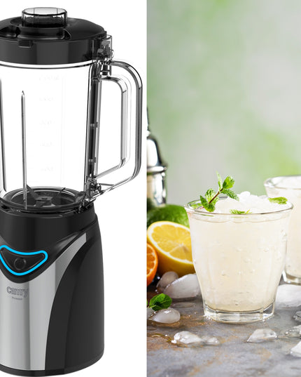 Kokteilių blenderis Camry CR4086 – 1300W, 1,2 L taurė + 3 gertuvės + smulkintuvas + sulčiaspaudė + aušinimo kasetė, trupina ledą