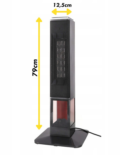 Koloninis ventiliatorinis šildytuvas su liepsnos efektu MALMO 2400W PTC, reguliuojamas termostatas, TIMER, nuotolinis valdymas