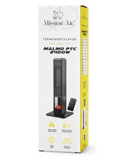 Koloninis ventiliatorinis šildytuvas su židinio efektu Mission Air MALMO Black 2400W