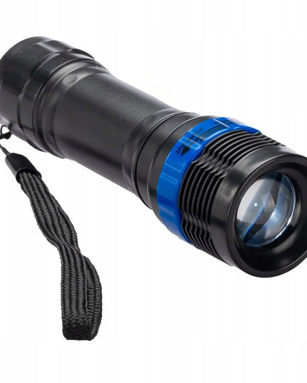 Kompaktiškas taktinis kišeninis žibintuvėlis su ZOOM funkcija, LED SMD diodu ir lęšiu