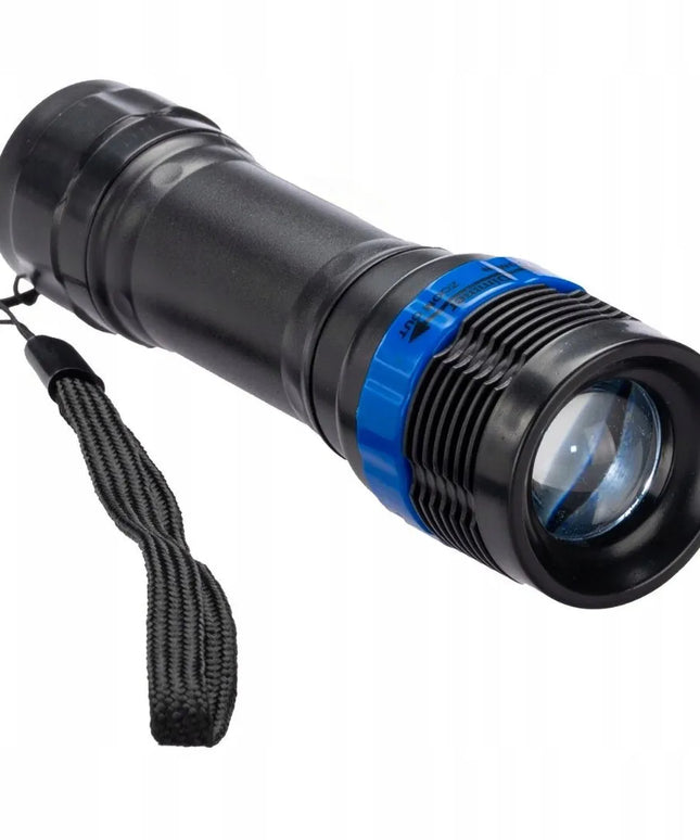 Kompaktiškas taktinis kišeninis žibintuvėlis su ZOOM funkcija, LED SMD diodu ir lęšiu