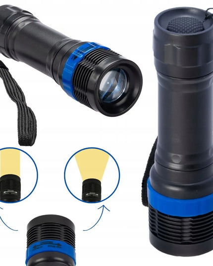 Kompaktiškas taktinis kišeninis žibintuvėlis su ZOOM funkcija, LED SMD diodu ir lęšiu