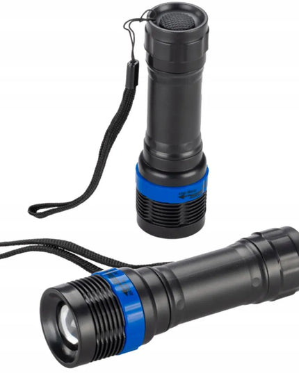 Kompaktiškas taktinis kišeninis žibintuvėlis su ZOOM funkcija, LED SMD diodu ir lęšiu