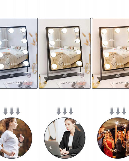 Kosmetologinis veidrodis LED Hollywood 36,5 x 29 cm, pastatomas, USB